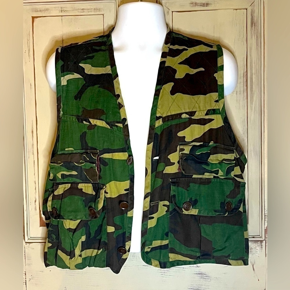 Vintage Weather Rite Camo Hunting canvas cotton Vest M 80s